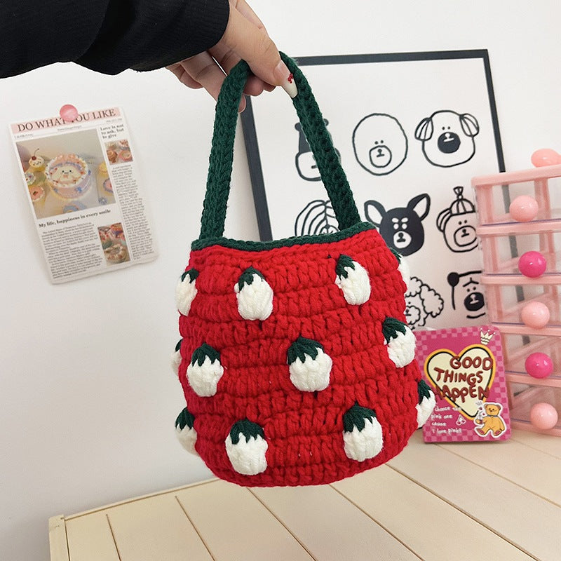 Cute Crochet Strawberry-Themed Mini Bucket Bag — product view 6