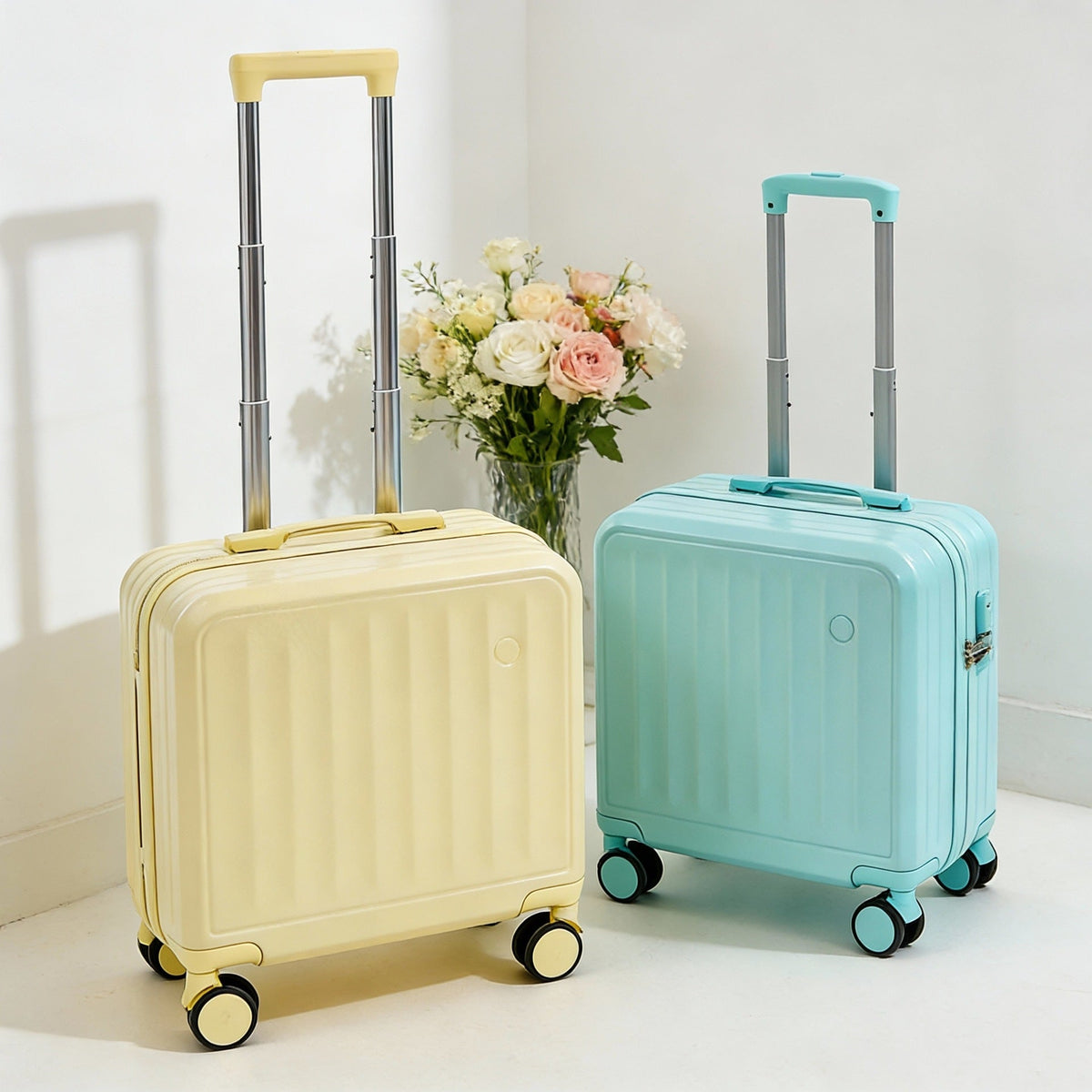 hardshell carry-on suitcase with telescopic handle and 360 degree spinner wheels LoungeYard — product view 2