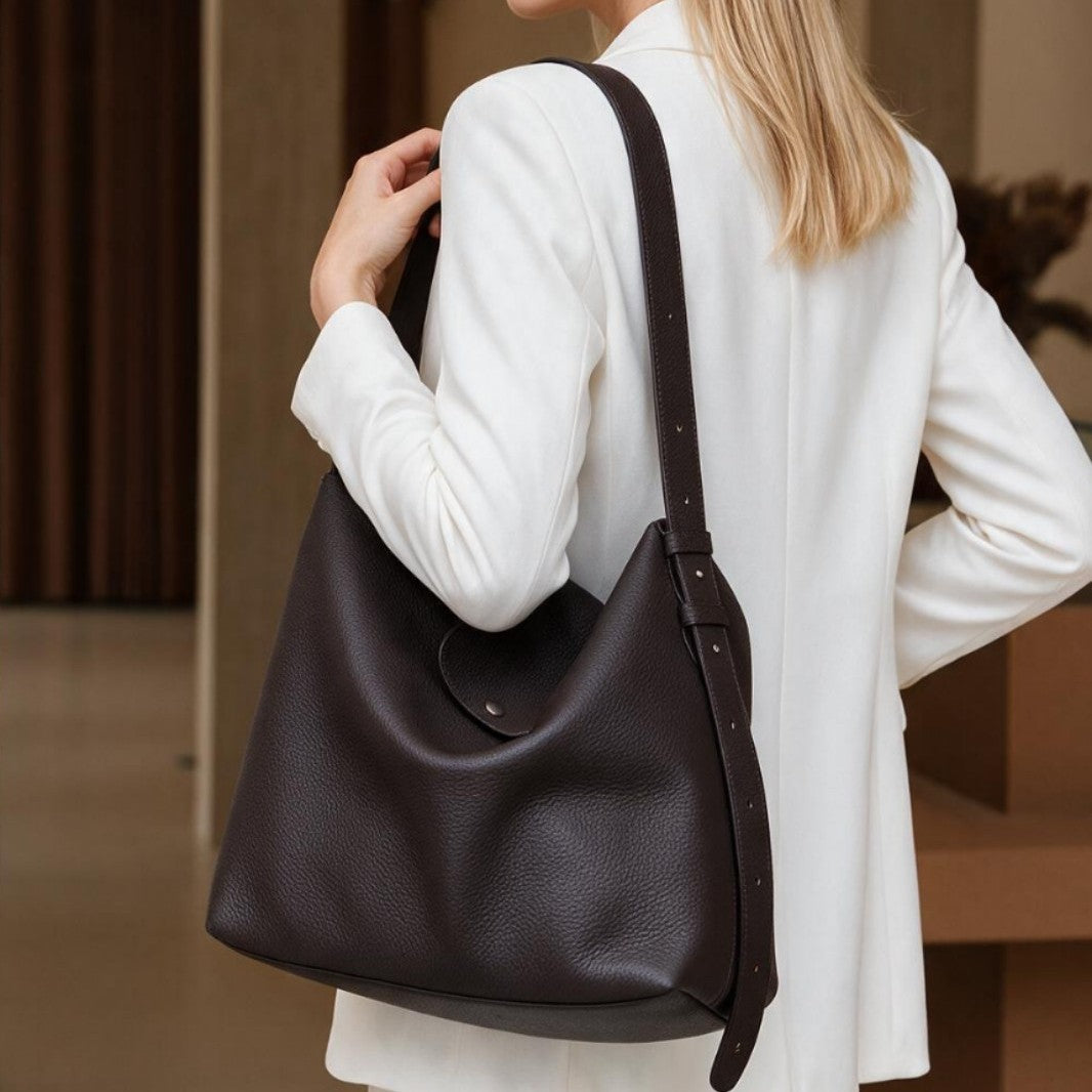 Sculptural Pebbled Leather-Effect Hobo Shoulder Bag with Adjustable Buckle Strap — product view 4