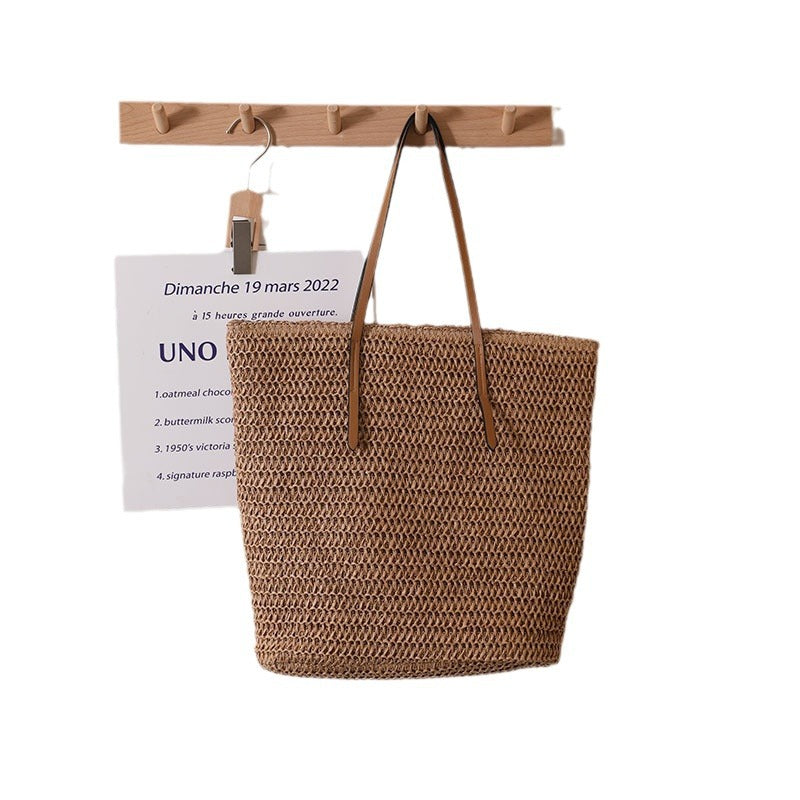 Braided shopping bag with elegant leather handles LoungeYard — product view 5