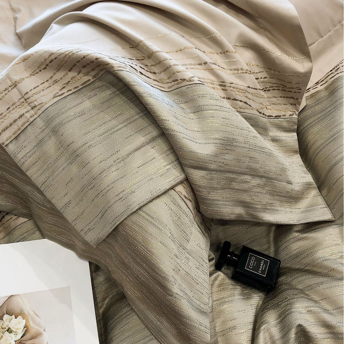 Luxurious satin bedding set with jacquard texture and decorative pillow — product view 2