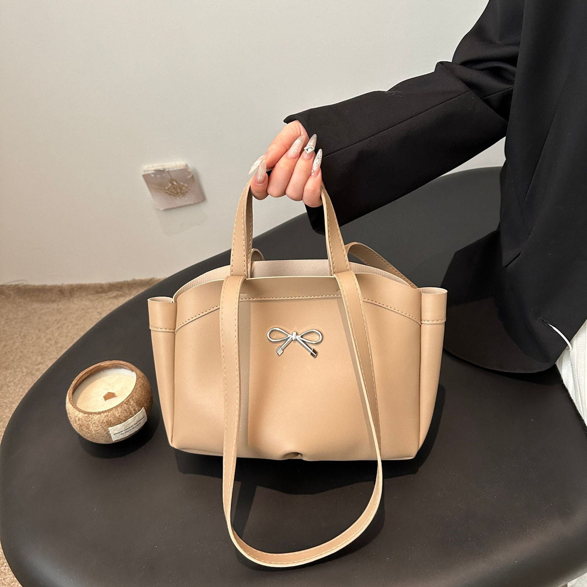 Elegant Bow Accent Handheld Tote Bag LoungeYard — product view 1