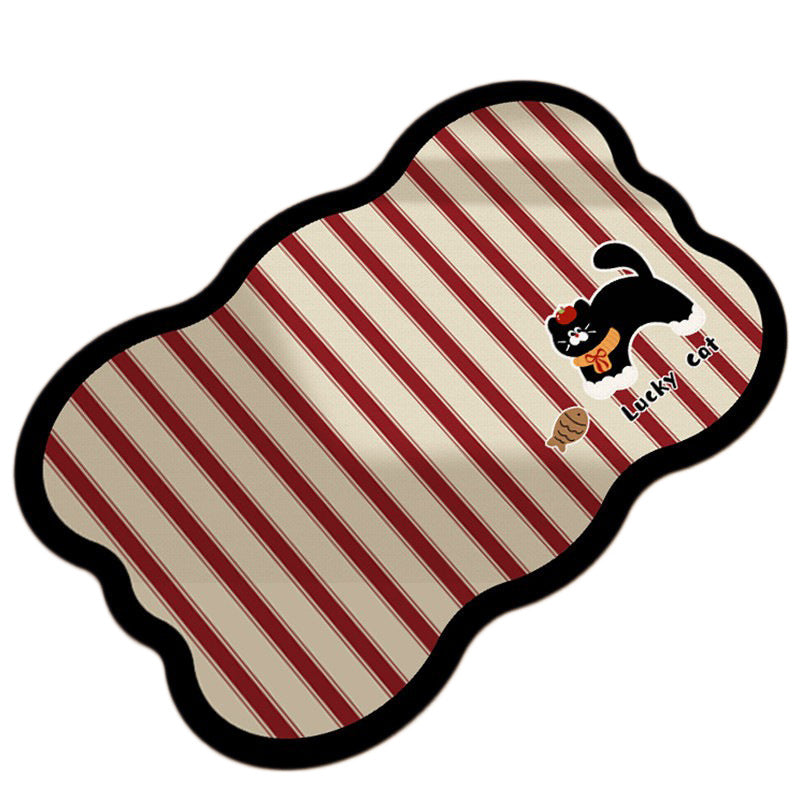 Decorative Scalloped Non-Slip Striped Bath Mat with Lucky Cat Print — product view 3