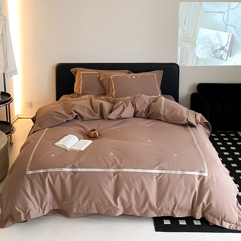 Luxurious cotton satin bedding set with embroidered border edge — product view 7