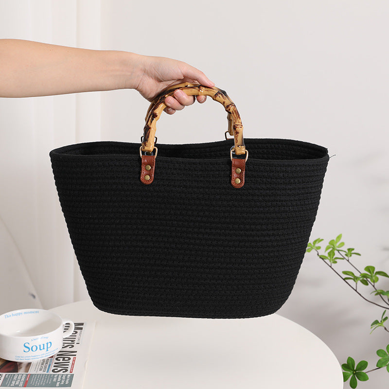 Fashionable straw bag with bamboo handles LoungeYard — product view 7