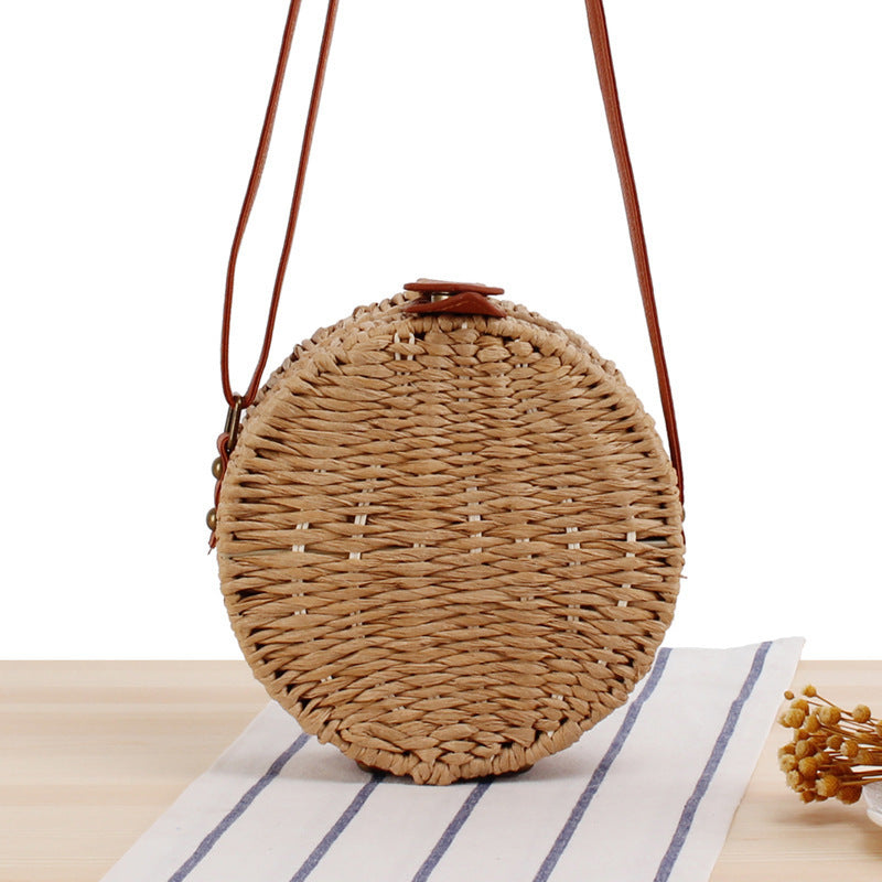 Round basket bag with leather accents LoungeYard — product view 7