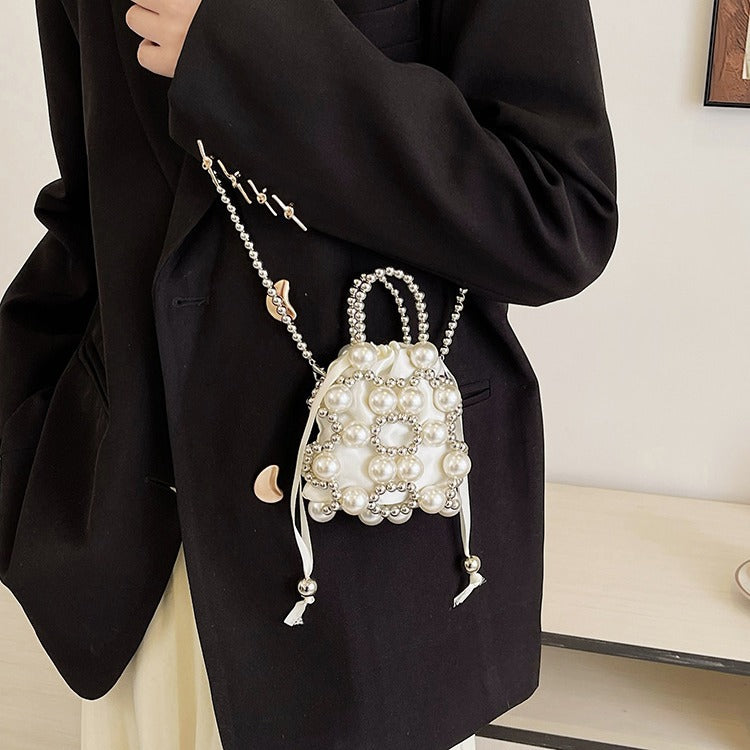 Decorative Pearl-Embellished Mini Drawstring Handbag — product view 6