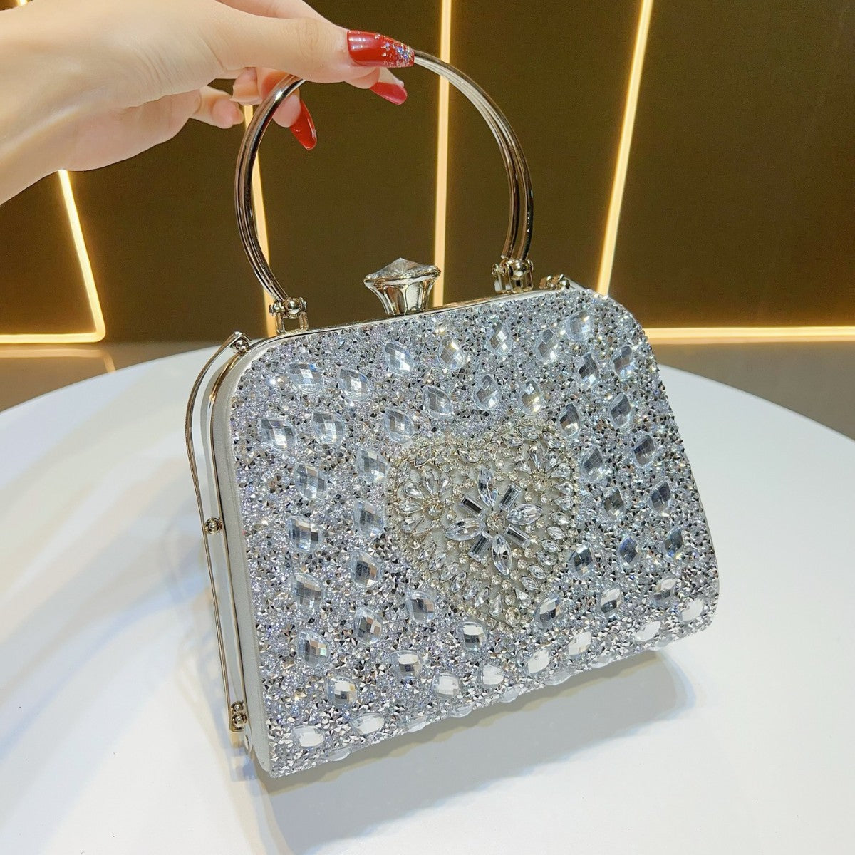 Heart-Shaped Crystal Evening Handbag — product view 6
