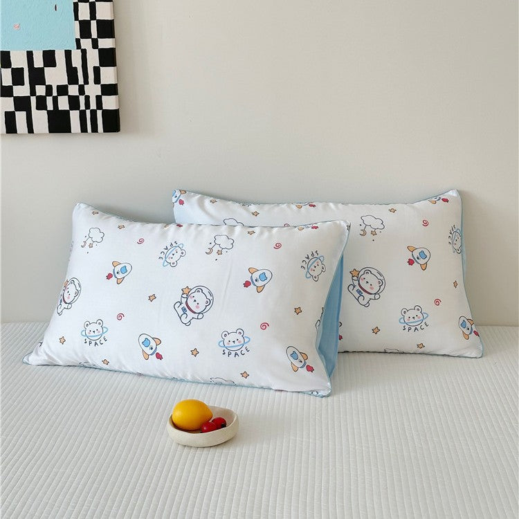 Children's pillowcase set made of cotton satin with panda print and checked design LoungeYard — product view 7