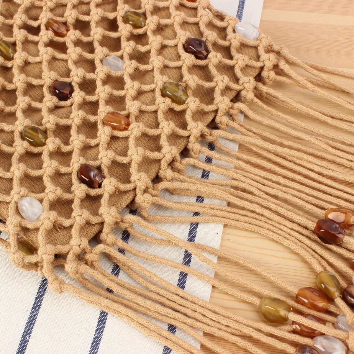 Macrame Tote Bag with Unique Bead Decoration LoungeYard — product view 4