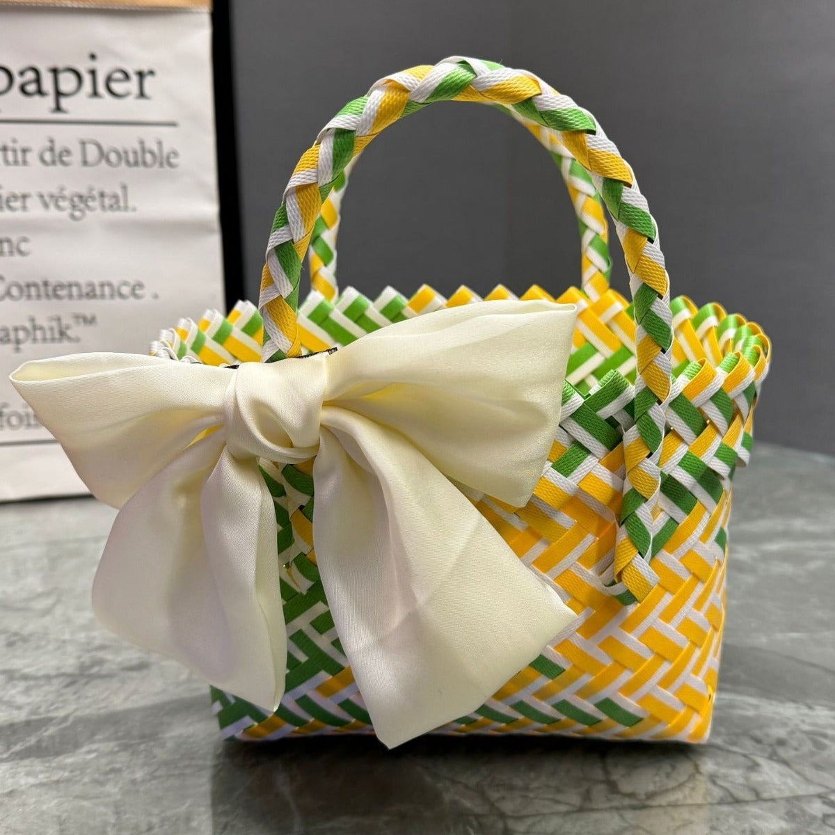 Handcrafted basket bag in stylish design LoungeYard — product view 2
