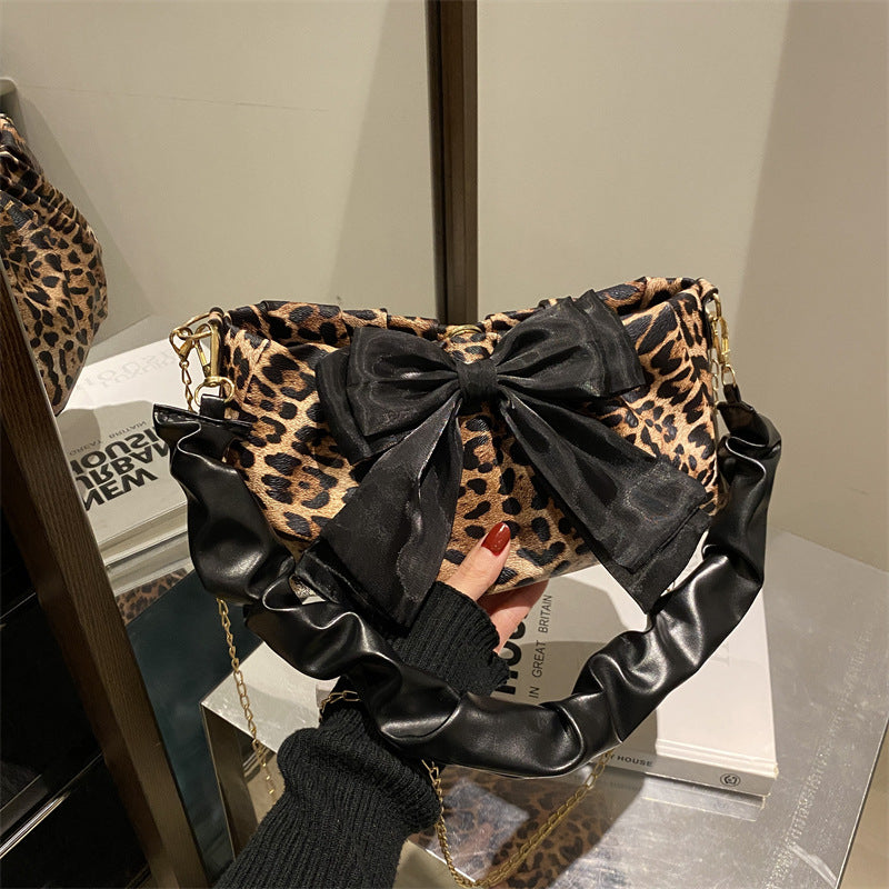 Leopard Print Bow Accent Handbag — product view 3