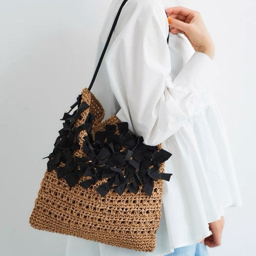 Handmade beach bag with decorative bows LoungeYard — product view 1