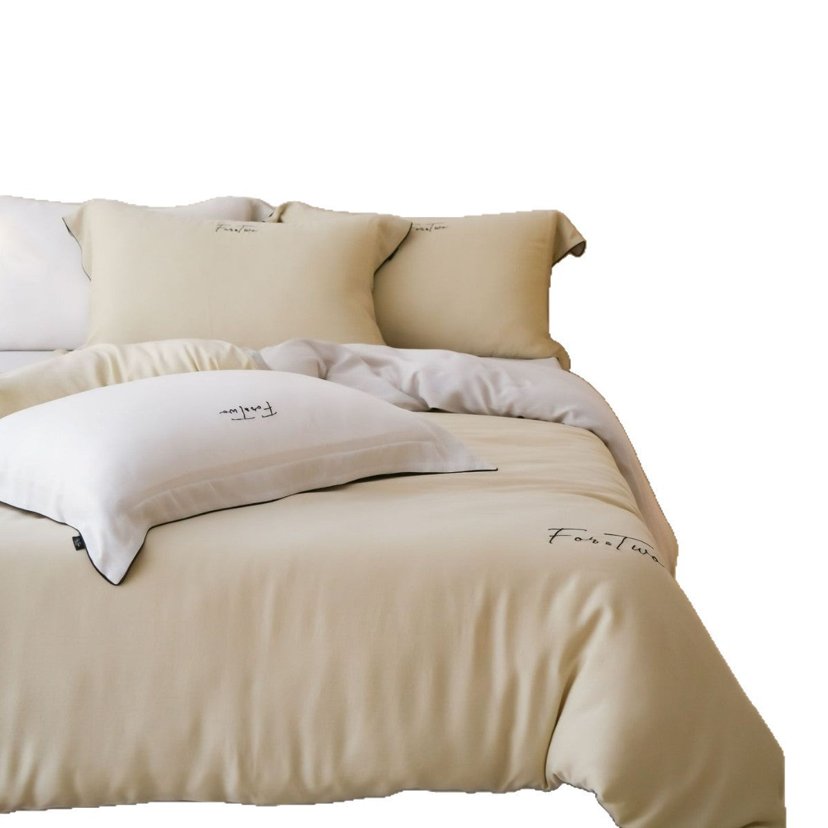 Luxurious cotton satin bedding set with embroidery and contrast piping — product view 4