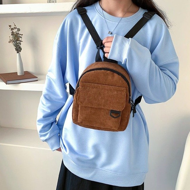 Corduroy Textured Mini Backpack LoungeYard — product view 2