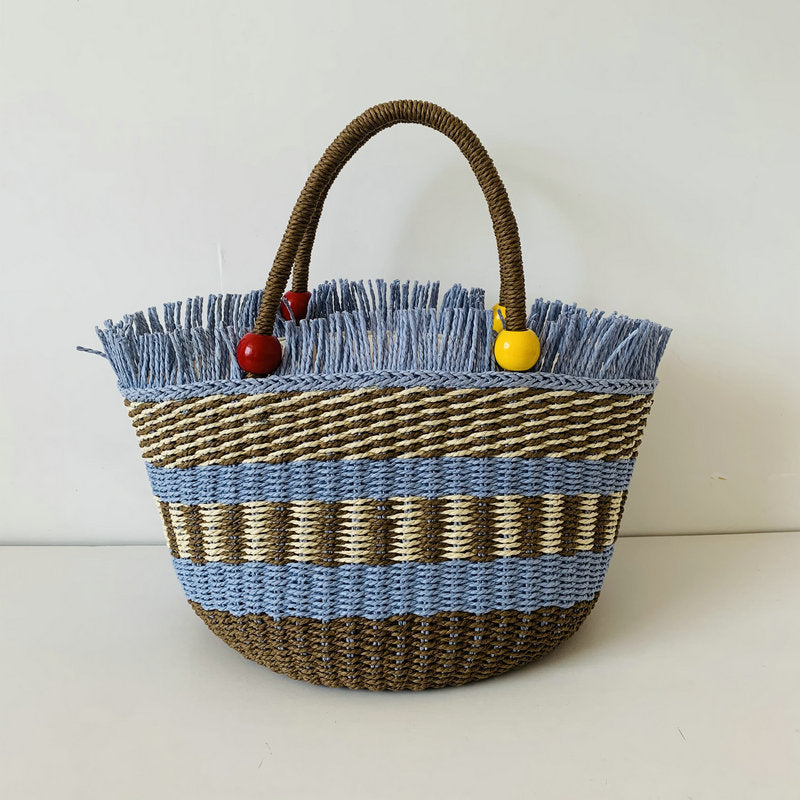Generous braided tote bag with colorful fringed edge LoungeYard — product view 7