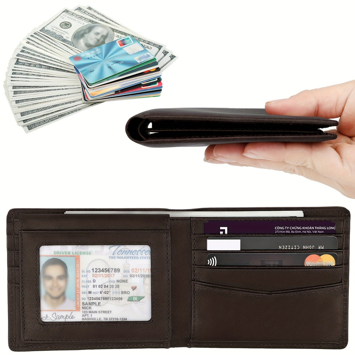 RFID-Blocking Leather Wallet LoungeYard — product view 3