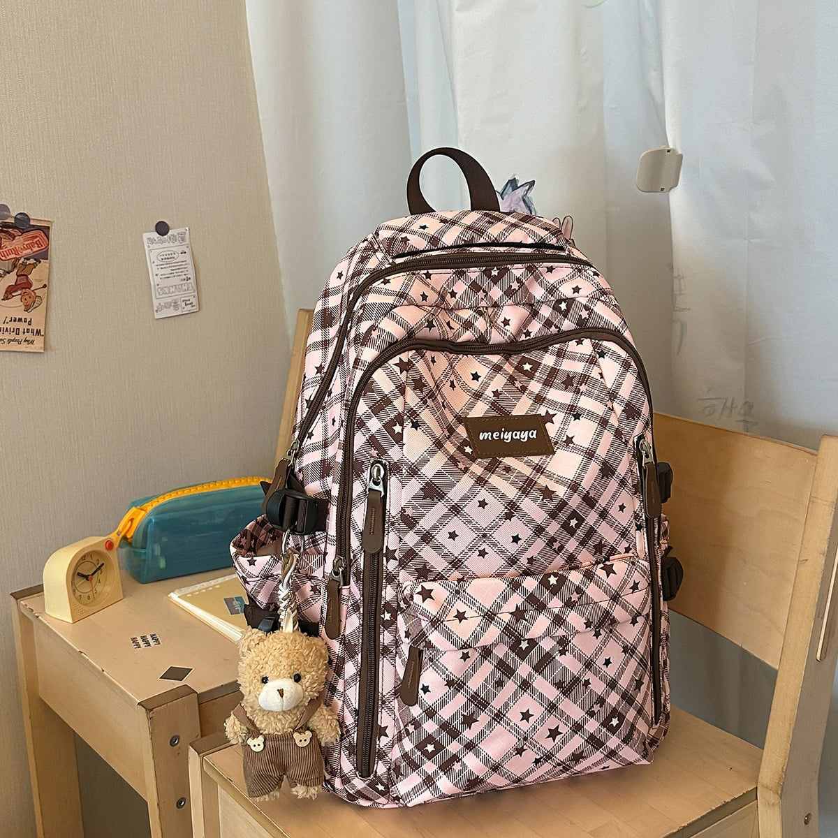Playful Plaid Patterned Backpack — product view 1
