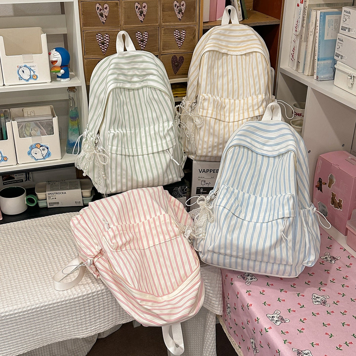 Chic Striped Canvas Backpack LoungeYard — product view 4