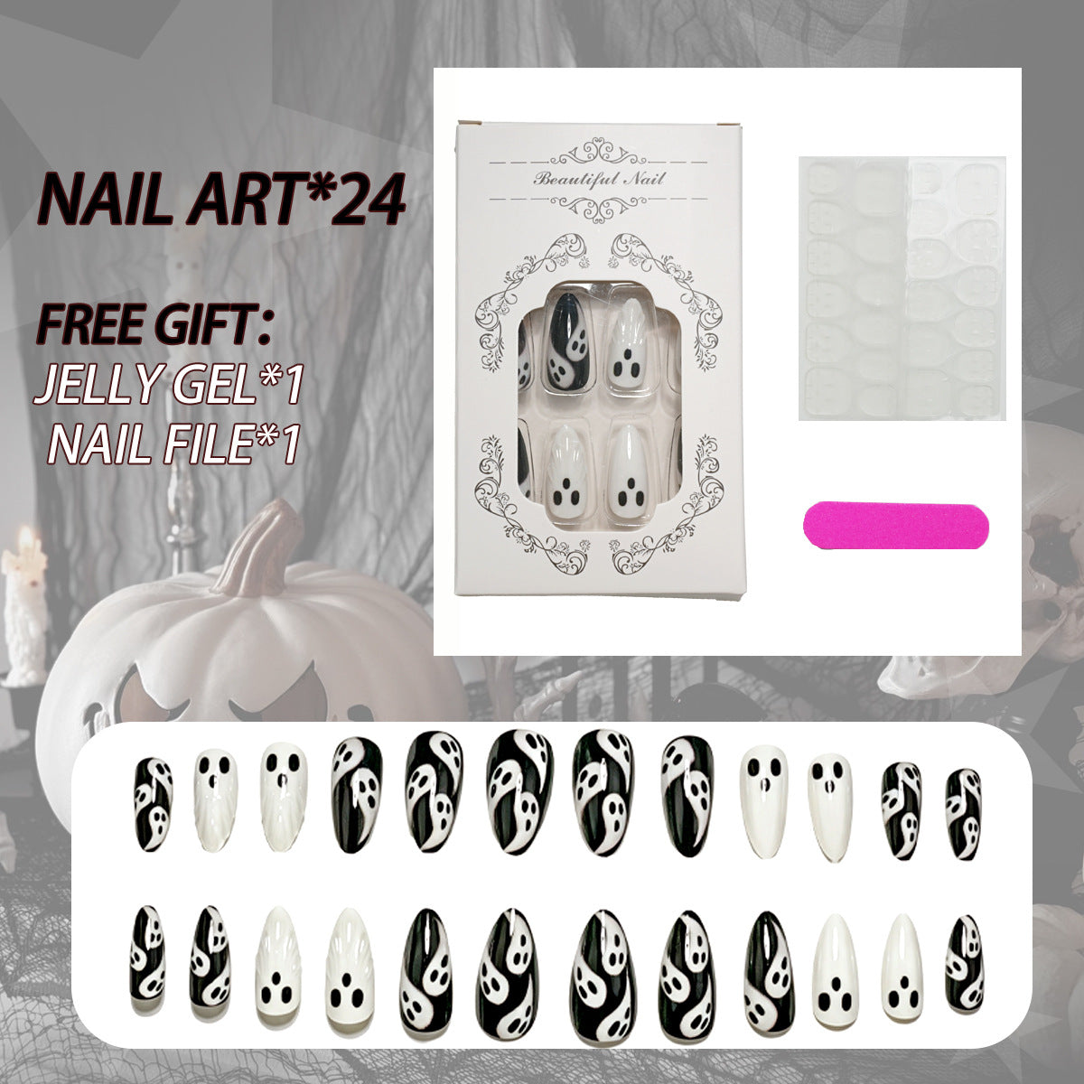 Ghost-Themed Press-On Nail Art — product view 1