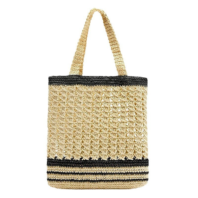 Handcrafted basket bag with modern striped design LoungeYard — product view 5
