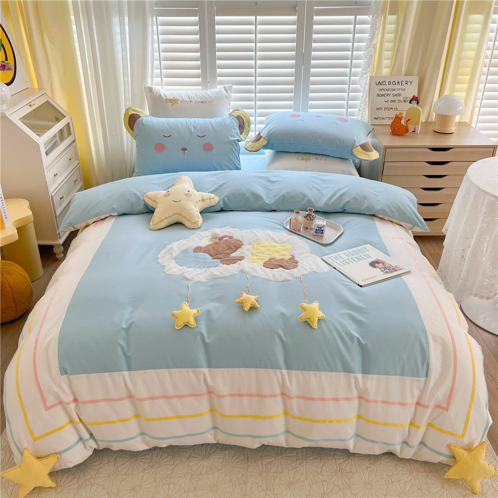 Children's bedding set with 3D star appliqués, cloud and animal motif — product view 6