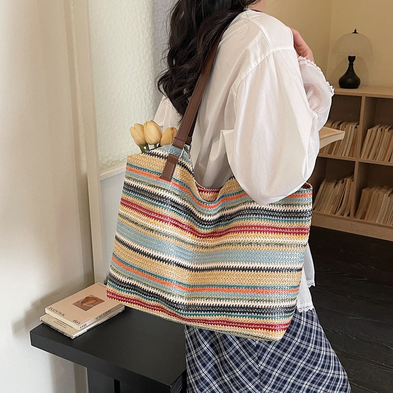 Striped Handwoven Beach Tote — product view 1
