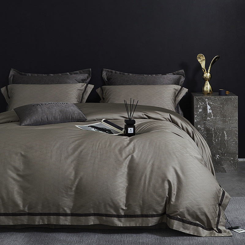Luxurious satin cotton bedding set with fine piping — product view 2