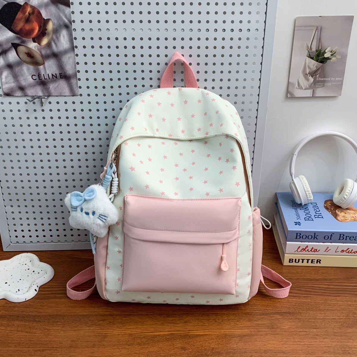 Everyday backpack with playful star design and additional front pocket LoungeYard — product view 4
