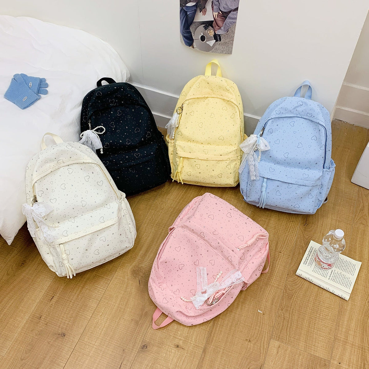 Heart-Patterned School Backpack LoungeYard — product view 4