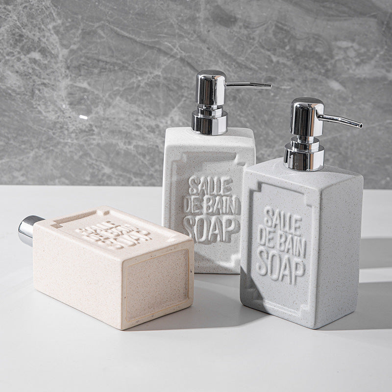 Embossed Ceramic Bathroom Soap Dispenser with Chrome Pump LoungeYard — product view 5