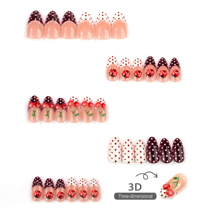 Decorative Ladybug Cherry Design Press-On Nails — product view 3