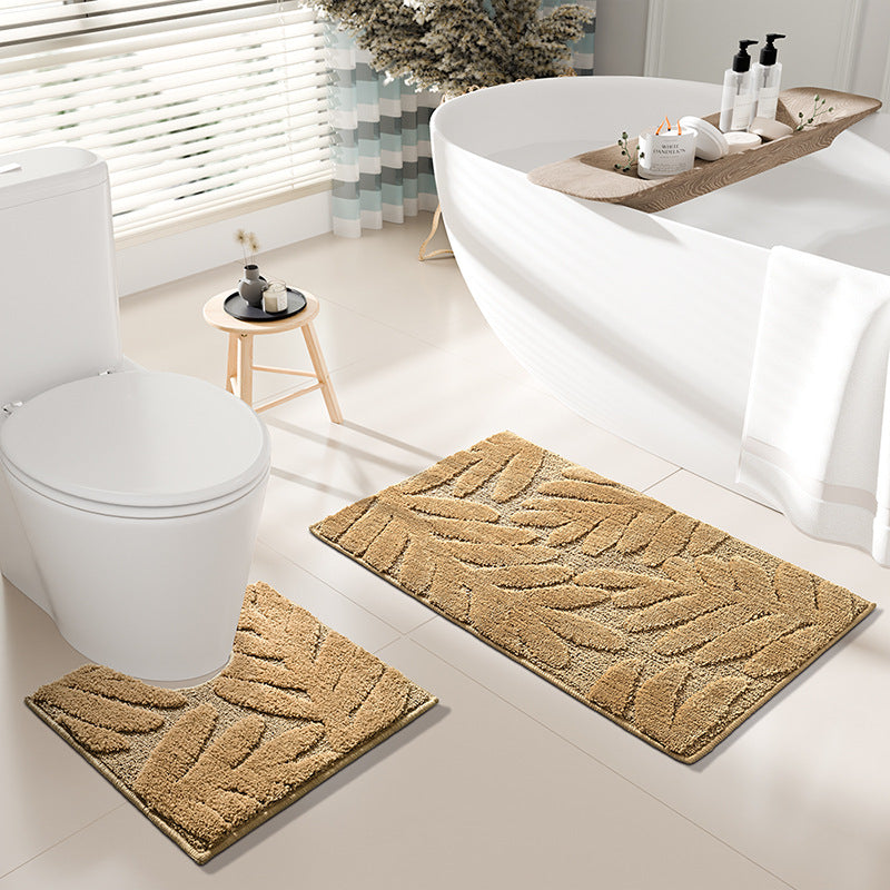 Elegant Leaf Pattern Bath Rug Set Bowlift — product view 3