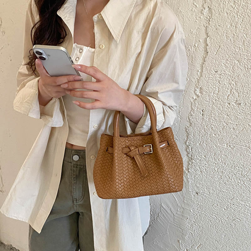 Woven Leather Handheld Tote — product view 1