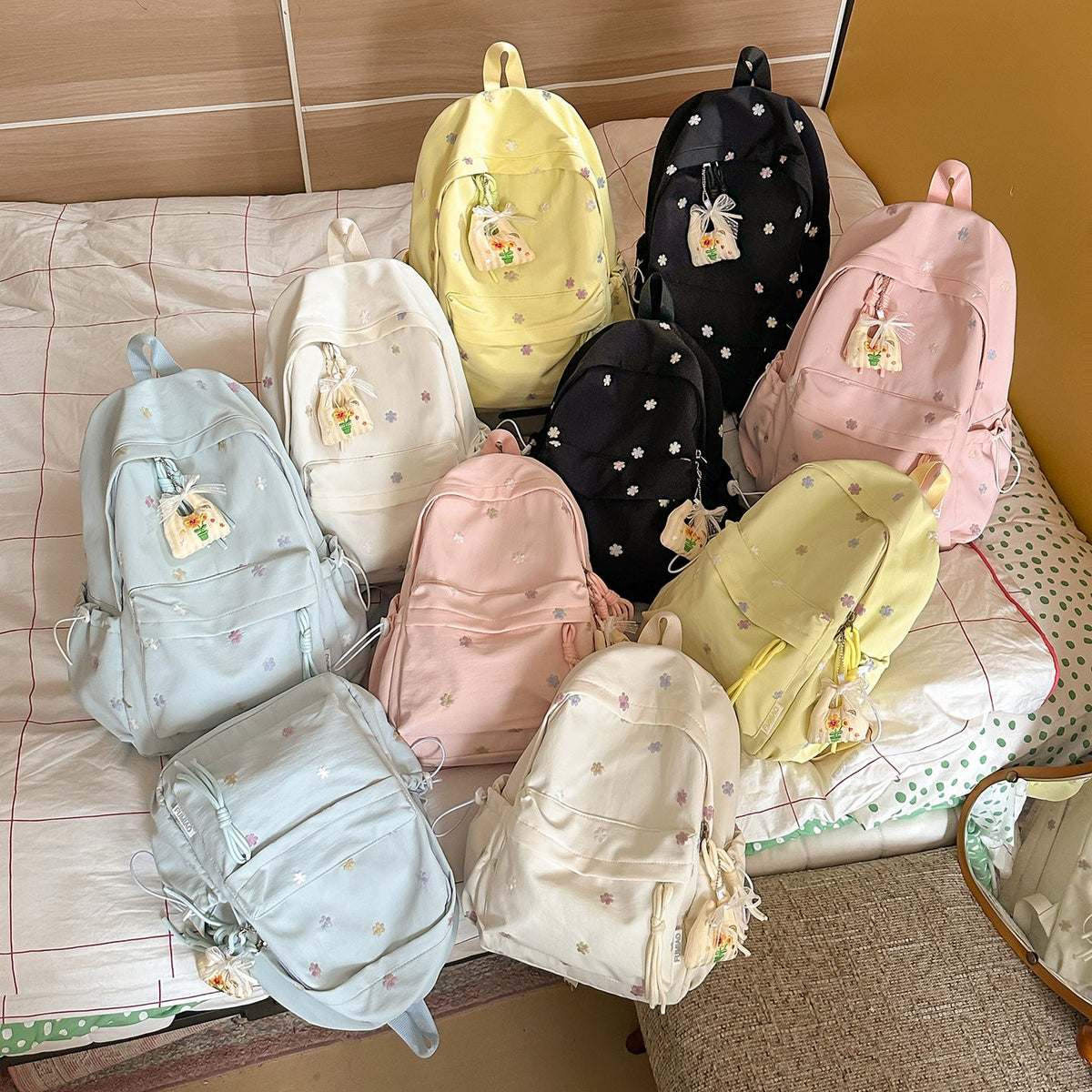 Embroidered Floral Print Backpack LoungeYard — product view 3