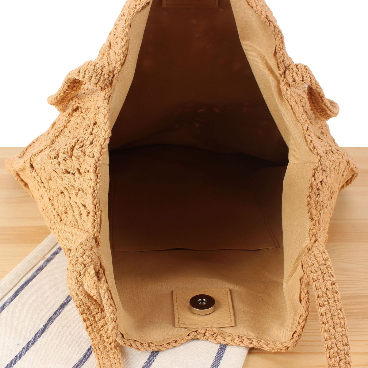 Handcrafted macrame tote bag with unique honeycomb pattern LoungeYard — product view 3