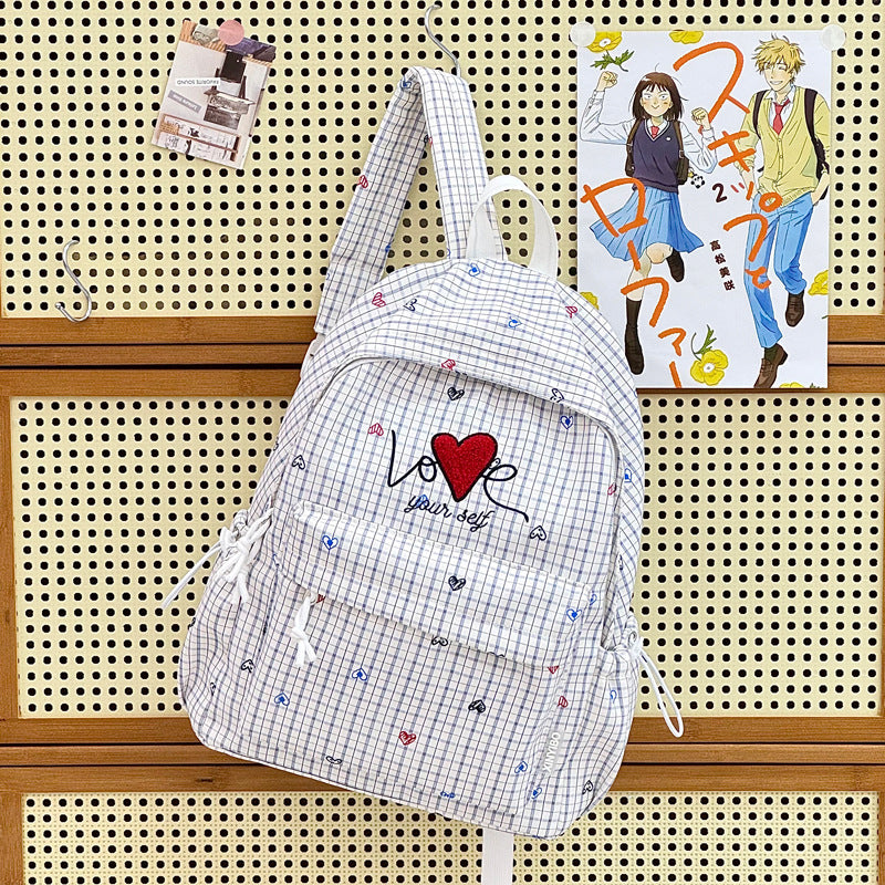 Embroidered Heart-Themed Casual Backpack LoungeYard — product view 6