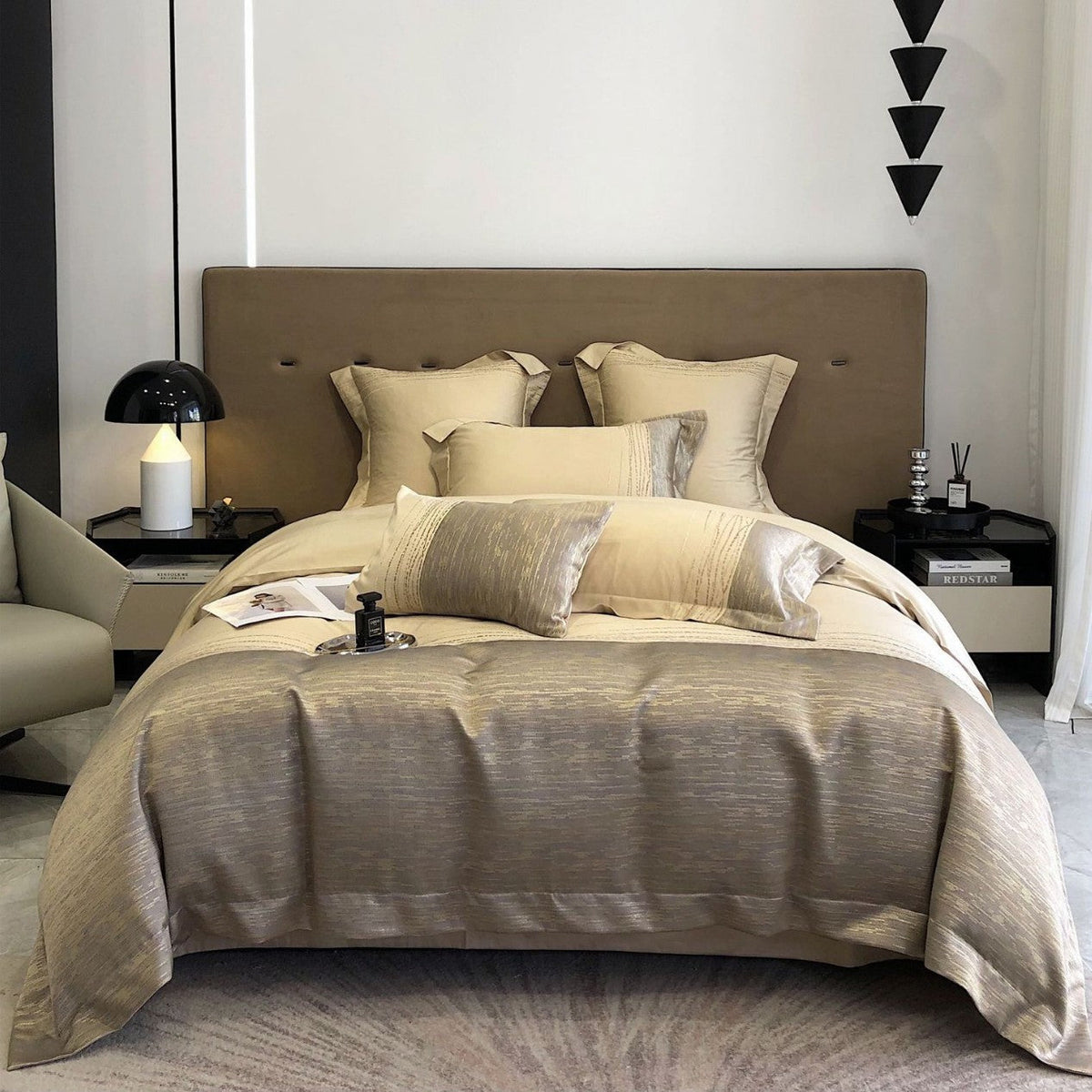 Luxurious satin bedding set with jacquard texture and decorative pillow — product view 6