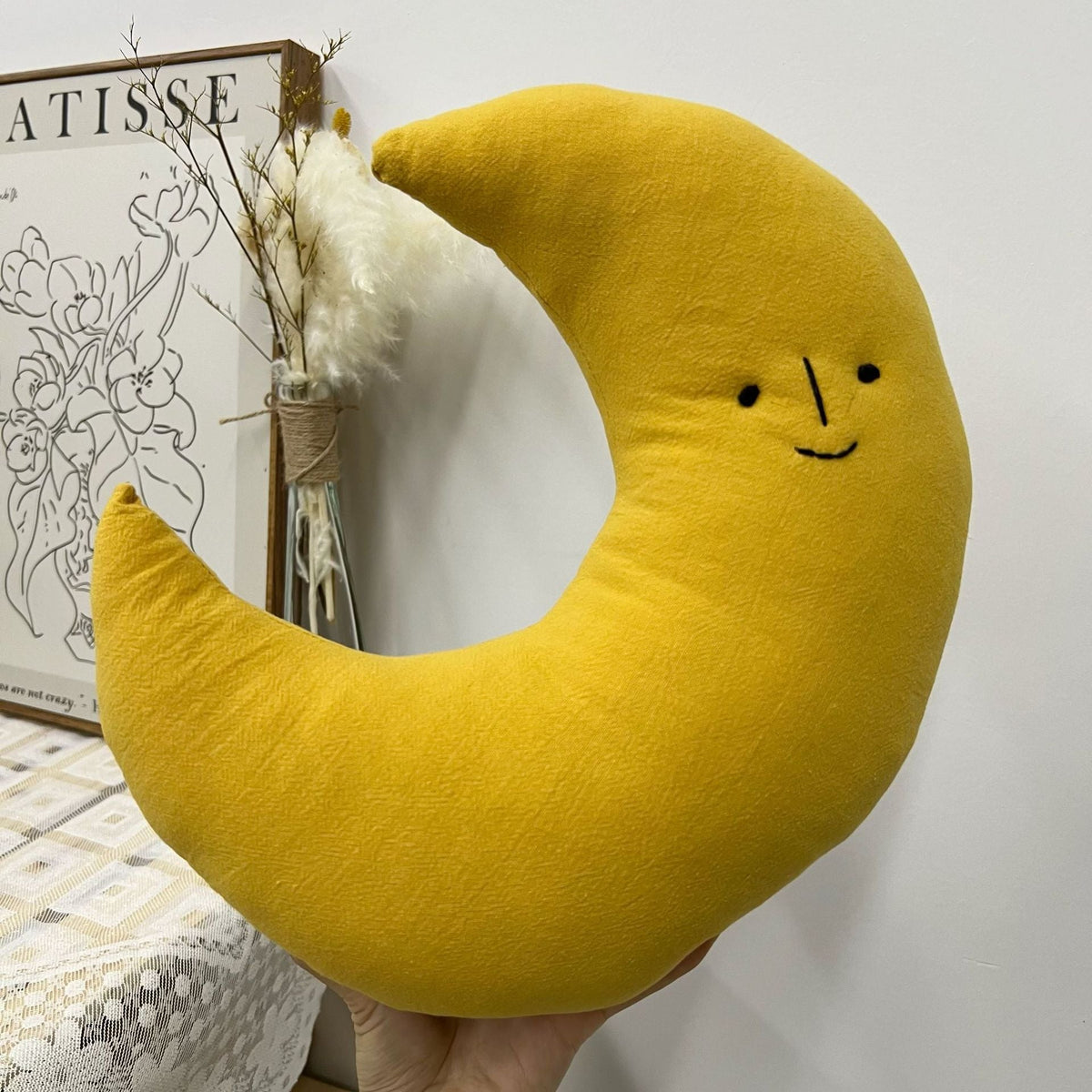 Plush Crescent Moon Decorative Pillow Cushion with Embroidered Face — product view 6
