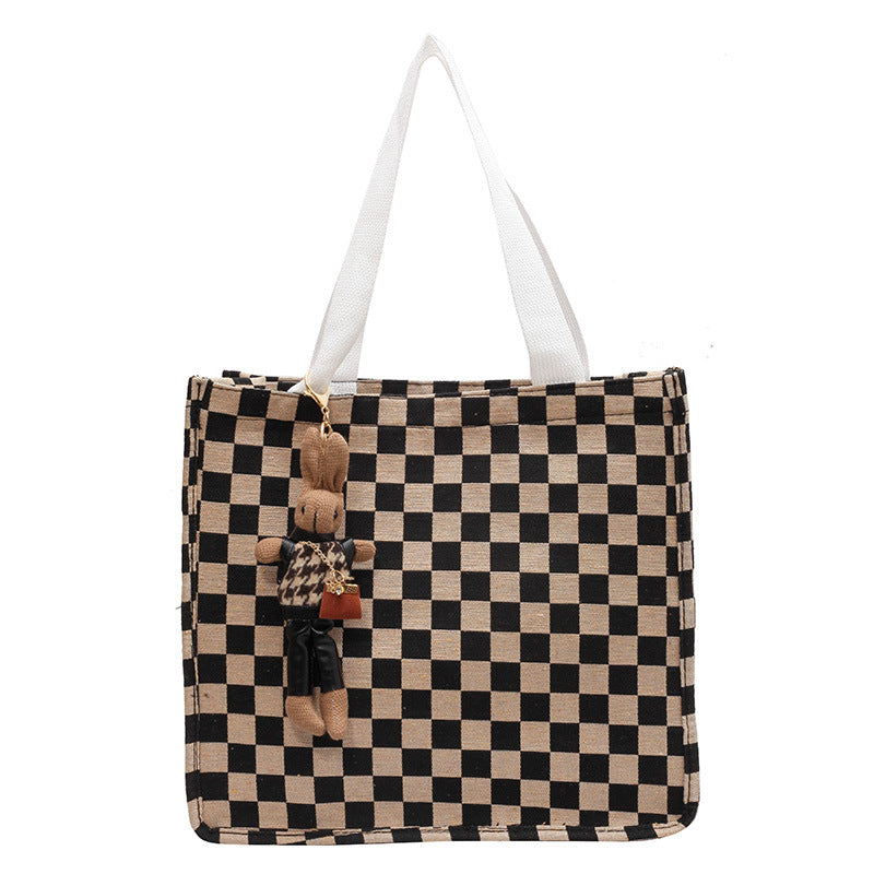 Checkerboard Patterned Canvas Tote Bag — product view 5
