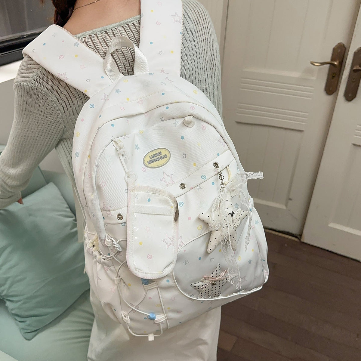 Heart-Appliqué Casual Backpack LoungeYard — product view 3