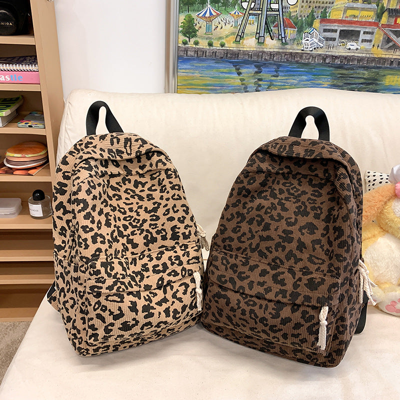 Stylish Leopard-Print Corduroy Backpack — product view 4