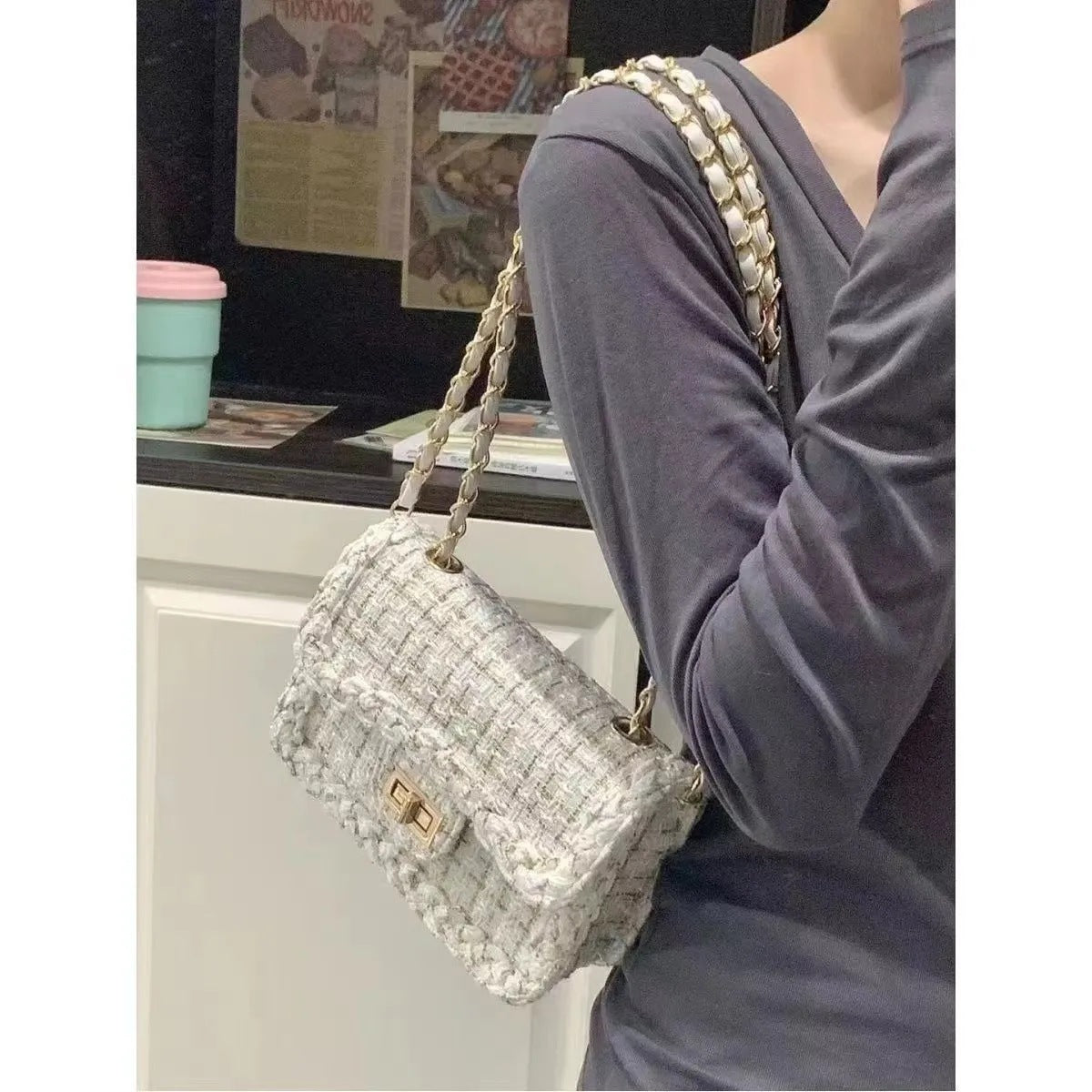 Textured Chain-Detail Crossbody Bag LoungeYard — product view 1