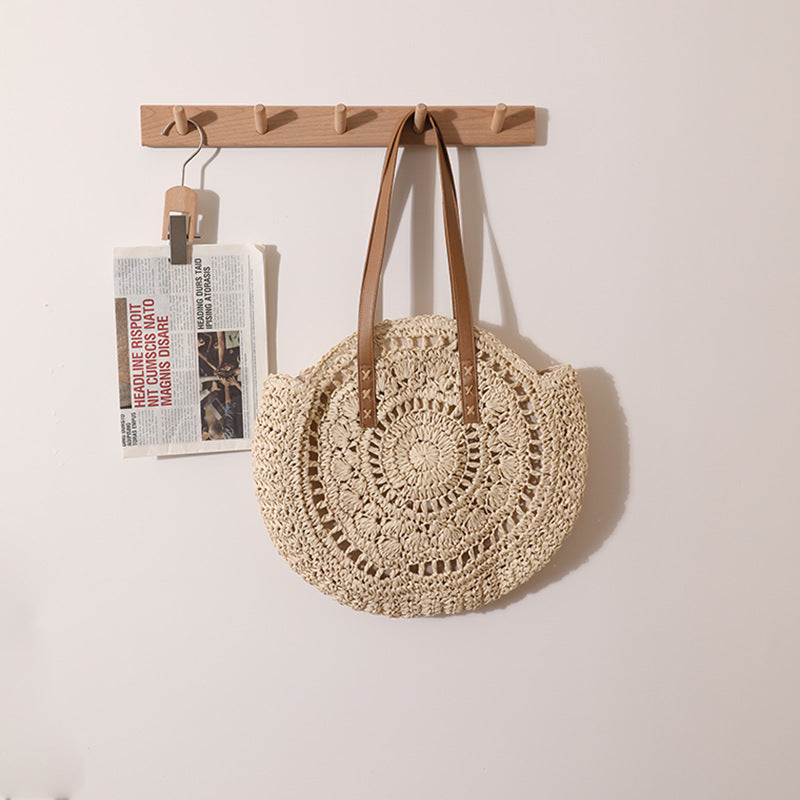 Handmade macrame tote bag with leather handles LoungeYard — product view 3