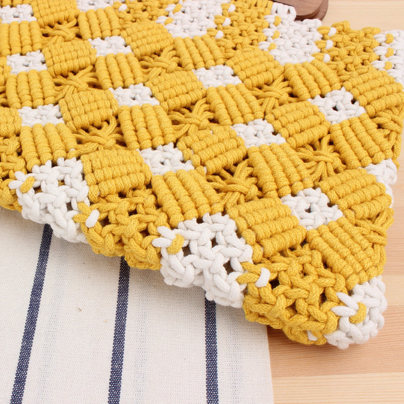 Macrame Tote Bag with Wooden Handles and Floral Details LoungeYard — product view 4