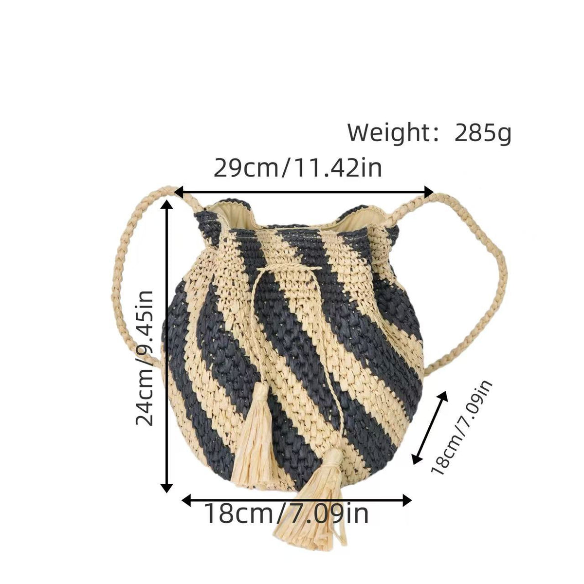Braided Tote Bag with Tassels and Striped Design LoungeYard — product view 6