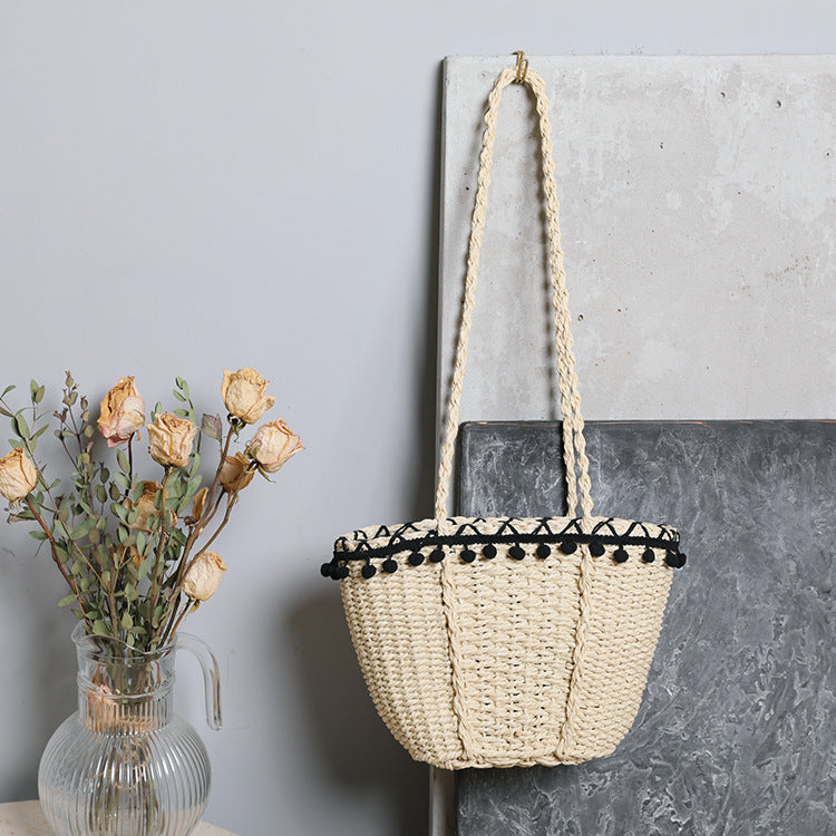 Delicate beach bag with pompons LoungeYard — product view 2