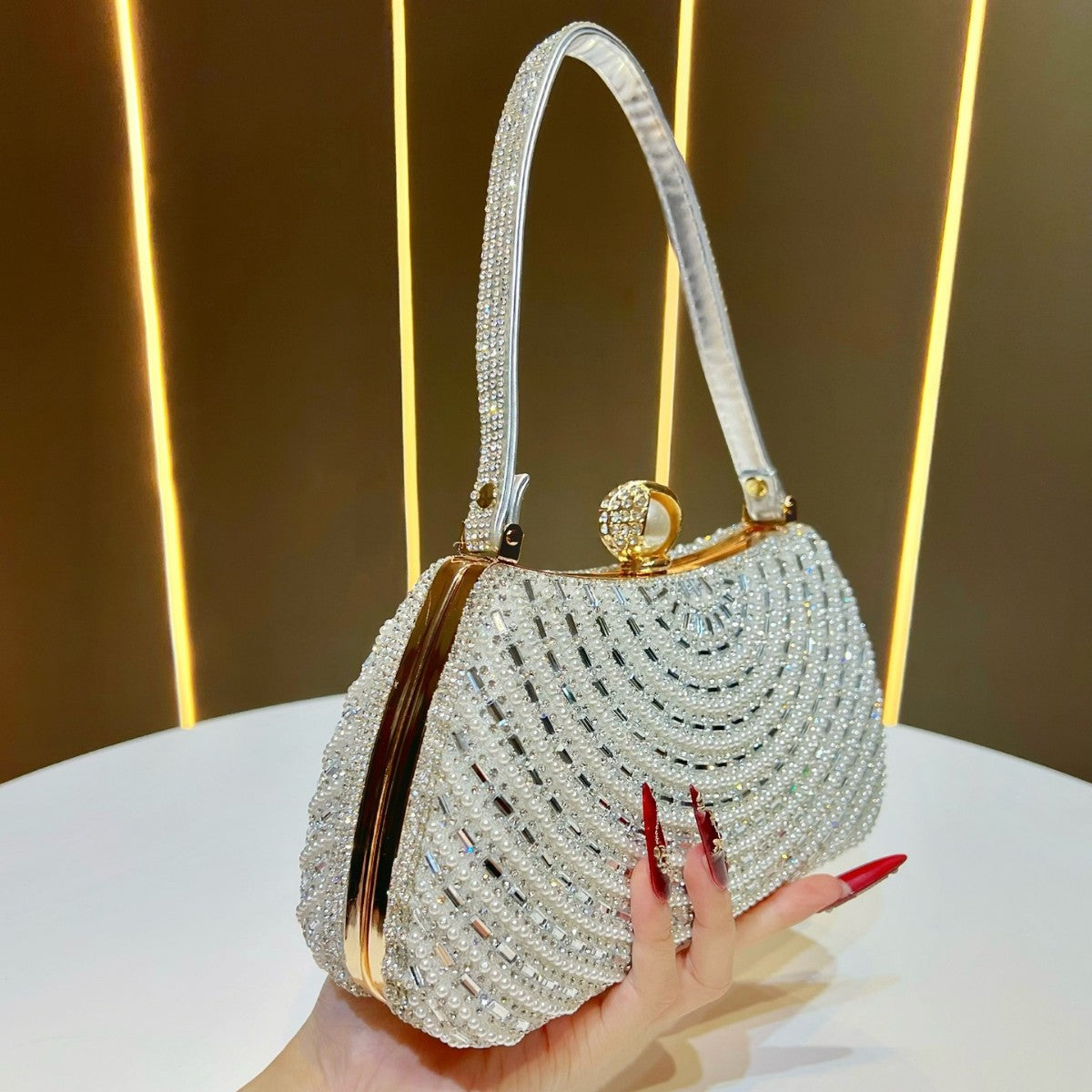 Decorative Crystal-Studded Evening Handbag — product view 2