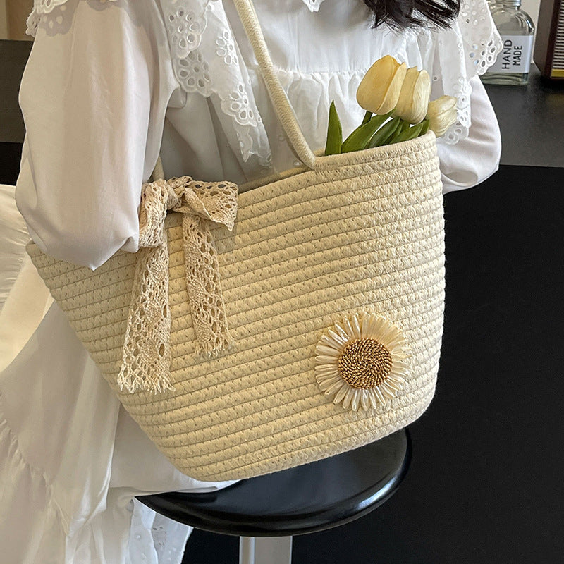 Handcrafted Decorative Straw Tote Bag — product view 1