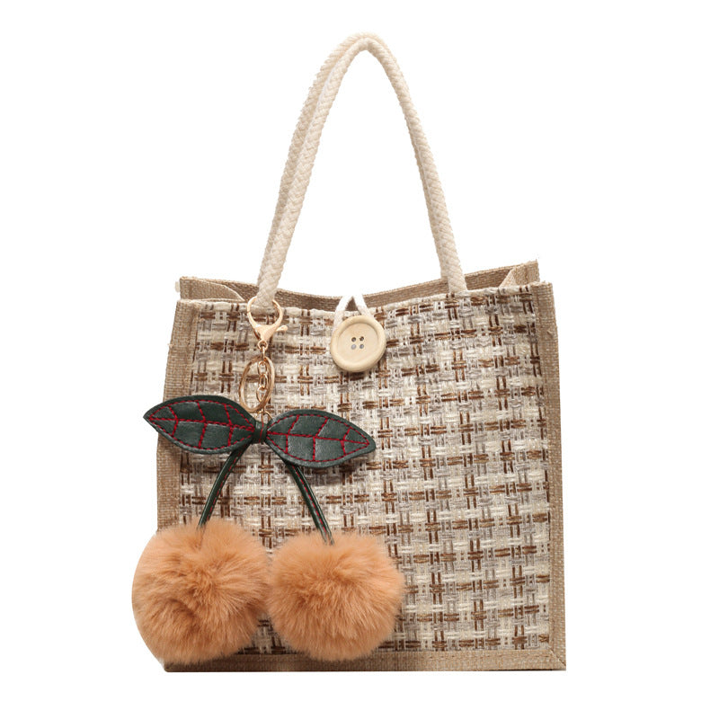 Bohemian Tote Bag with Decorative Pom Poms — product view 3